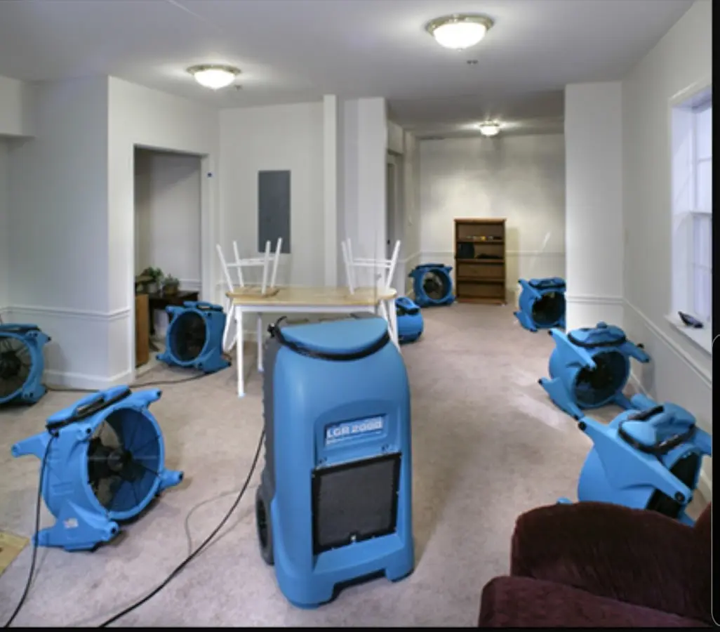Air movers and dehumidifier setup for Water Extraction & Removal in Waukesha